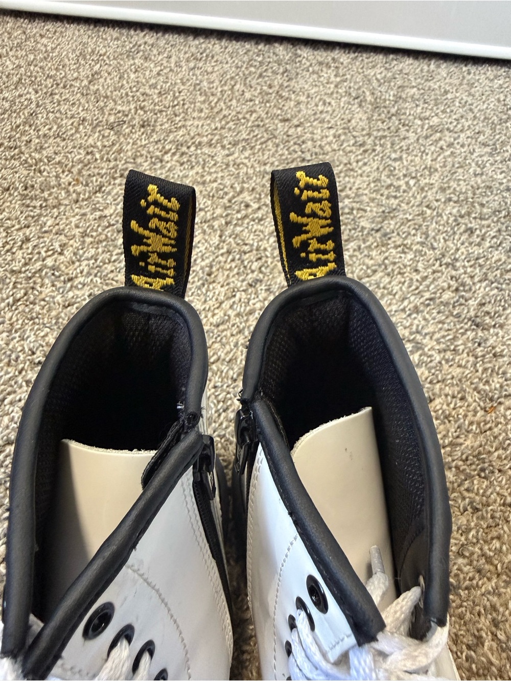 Dr. Martens White Patent Lace-Up Combat Boots with Black Trim - Picture 6 of 7